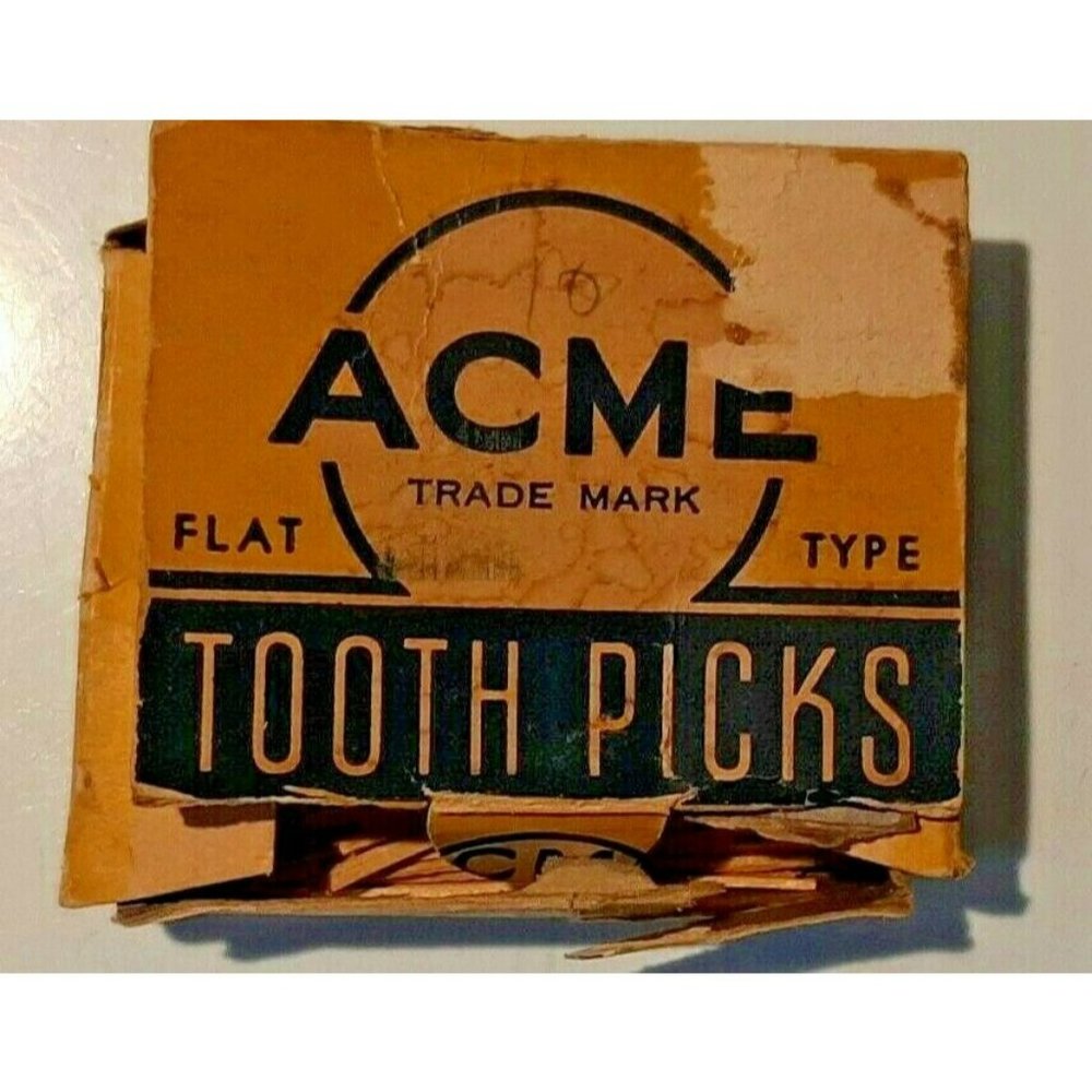 VTG Acme Flat Wooden Toothpicks In Original Cardboard Box